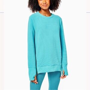 Addison Bay Active Rib Zip Everyday Crewneck Sweatshirt Totally Teal Sz M